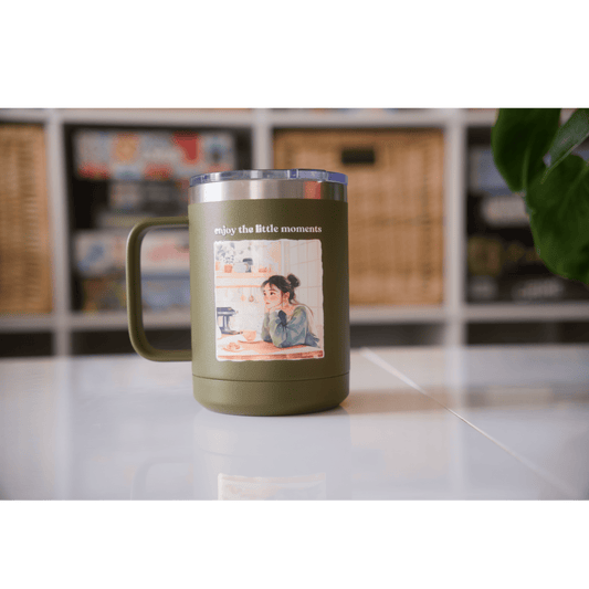 "Enjoy the Little Moments" Coffee Mug Tumblr - 15oz Green Ceramic